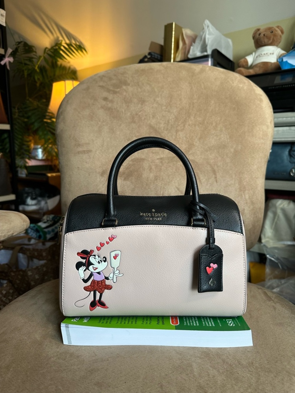 kate spade Minnie Mouse Pink and Black Dome Medium Satchel Excellent Condition